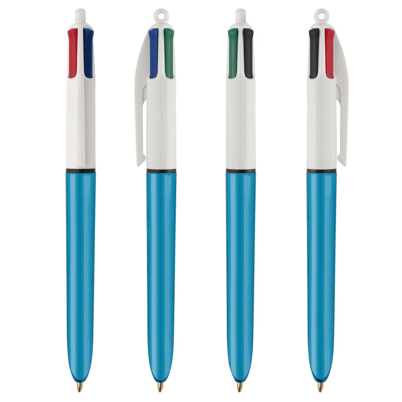 Stylo BIC® publicitaire | 4 couleurs Shine bille avec tour de cou | KelCom Blanc Bleu métallique