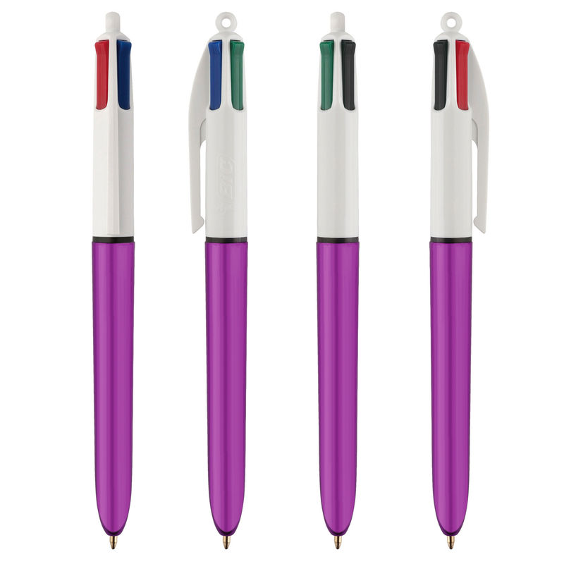 Stylo BIC® publicitaire | 4 couleurs Shine bille avec tour de cou | KelCom Blanc Violet métallique